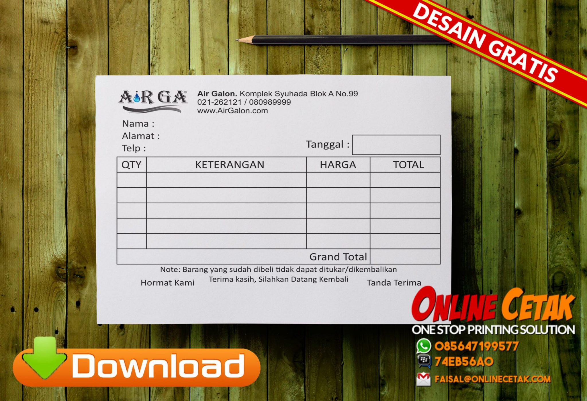 Download Gratis Desain Nota Air Isi Ulang - Masisol Print