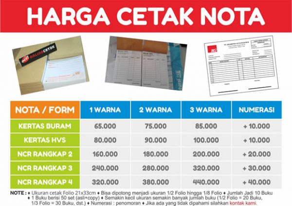 Daftar Biaya Cetak Nota Terbaru Masisol Print 2702